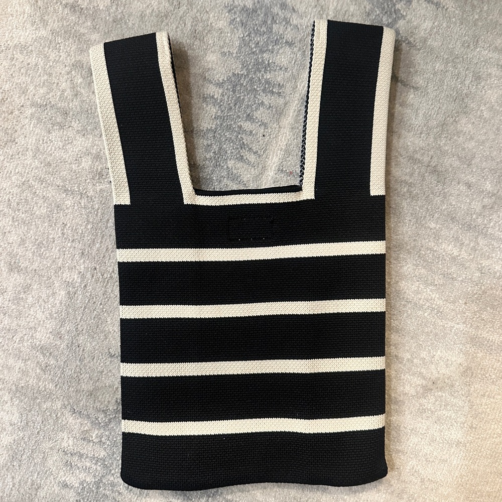 Black and White Striped Knit Tote Bag